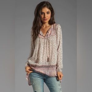 Free People Dream Lover Tunic Shirt Top White Pink Metallic Gold Combo Sz XS